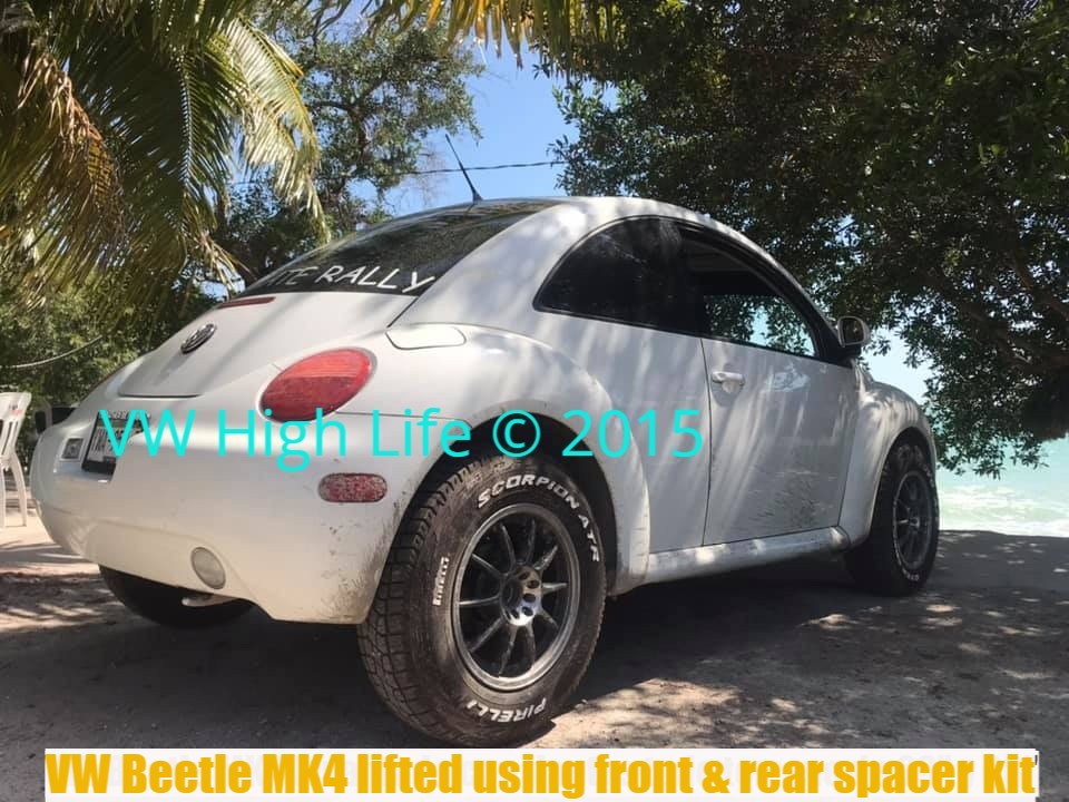VW Beetle MK4 lifted with the best bolt on suspension lift kit with Bilsteins